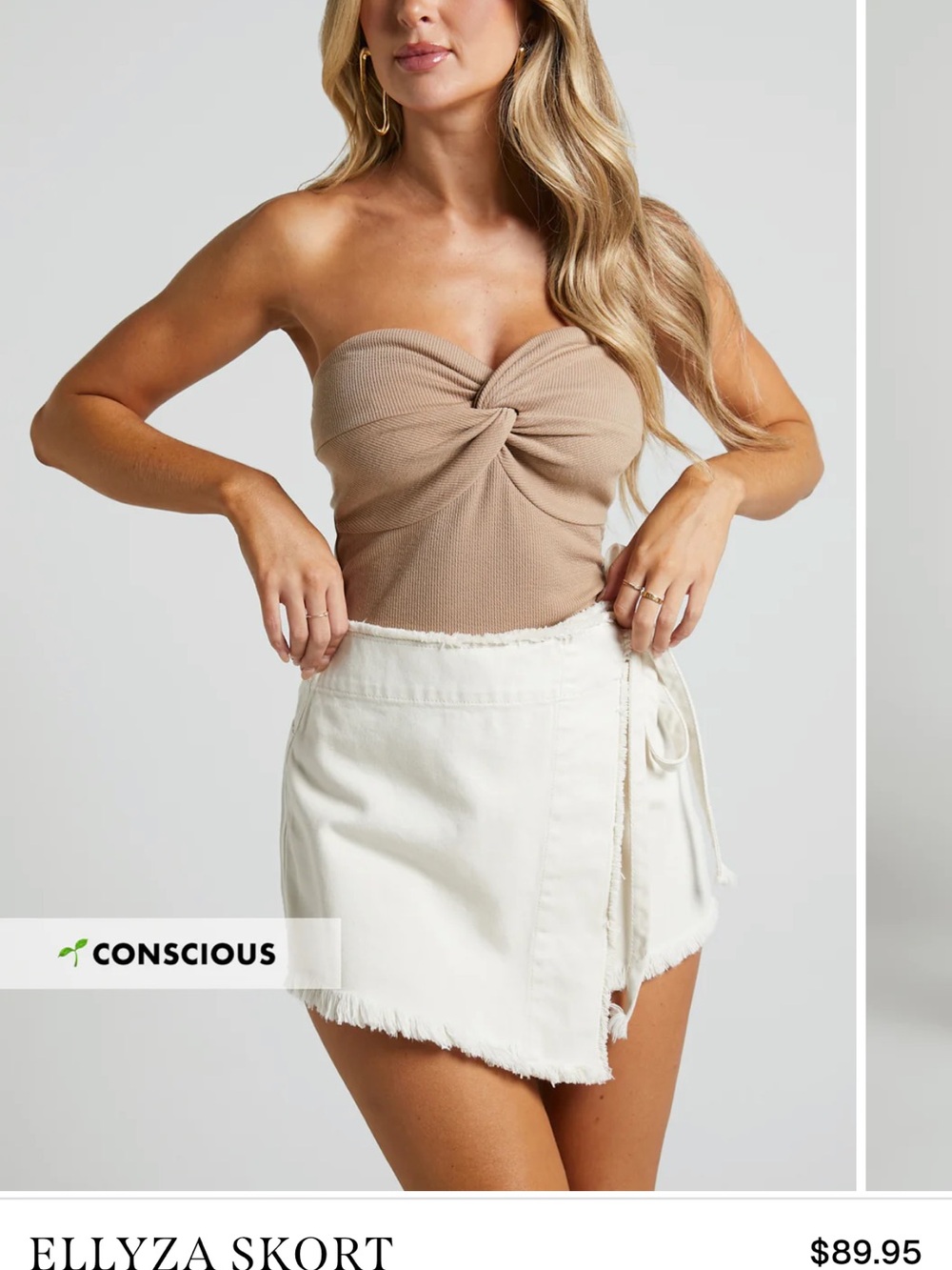 Showpo Cream Frayed Wrap Skort